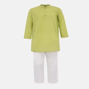 Green Striped Handloom Cotton Panjabi Pajama Set